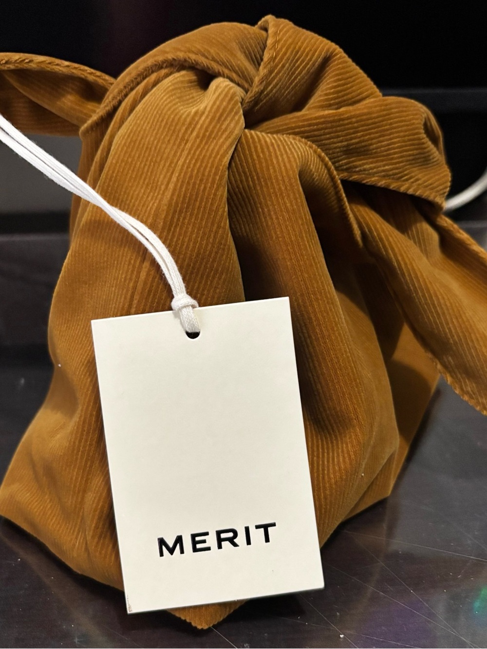 Merit The Color Duo + Corduroy Knot Drawstring Bag — Mustard Brown